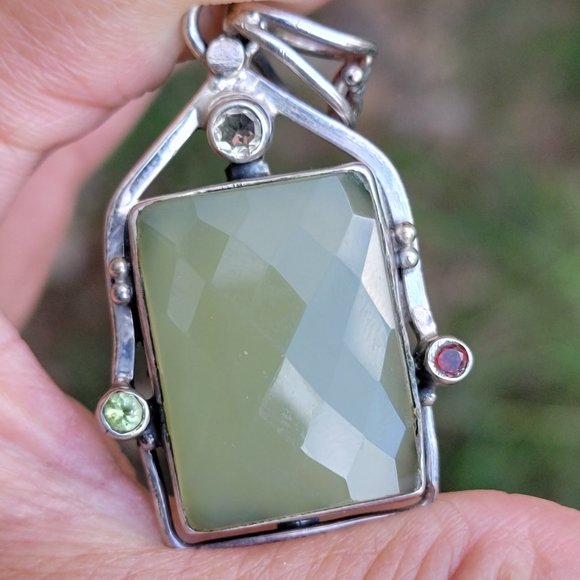 Stunning artisan handmade 925 sterling silver cushion cut chacelodony w/quartz - Picture 3 of 16